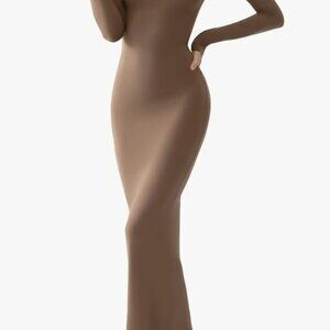 PUMIEY Women's Square Neck Long Sleeve Maxi Dress Ribbed Bodycon Dress